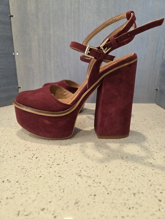 Anthropologie Free People Twin Sundown Platform Sandals In Maroon Suede - Picture 8 of 12